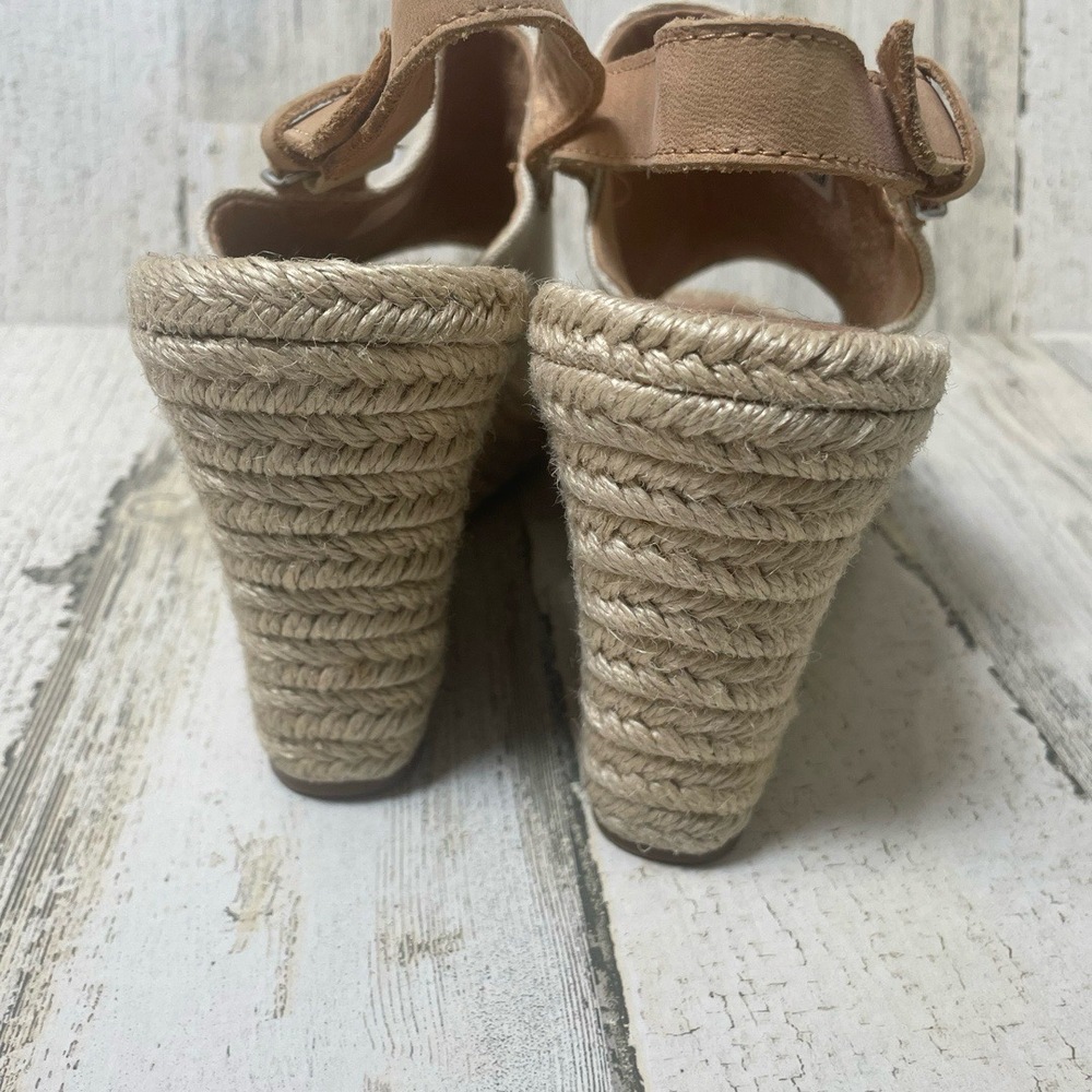 TOMS Monica Espadrille Wedge Sandals Natural Oxford Canvas Tan Size 9 Tan - Picture 4 of 7